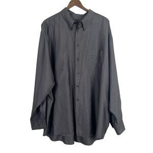 Joseph & Feiss Mens Button Down Shirt Size 18.5 36/37 Gray Long Sleeve 100% Silk